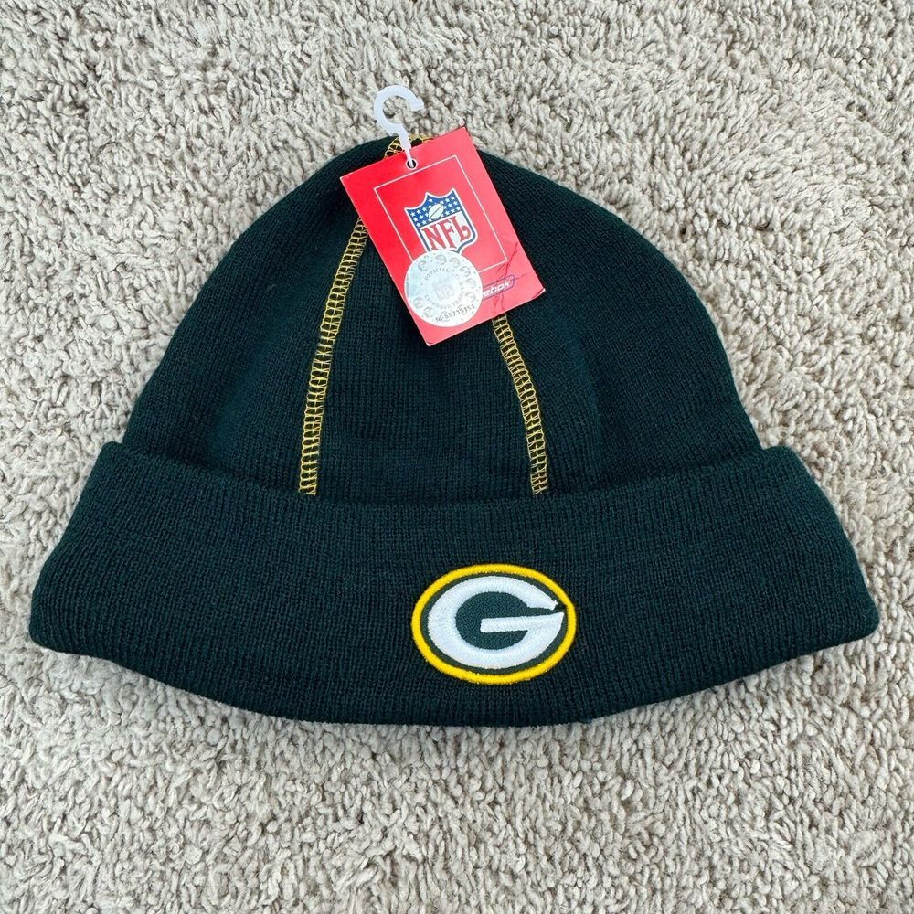 Green Bay Packers‎ Beanie Reebok NFL Green Gold 3D Team Logo Cuffed Knit Hat NWT